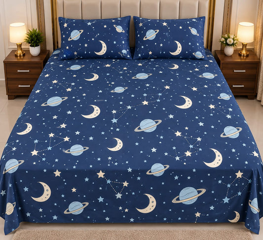 Stargazer Navy Double Bedsheet Set – 100% Cotton