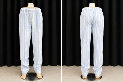 Striped Drawstring Trousers with Gathered Ankle Cuffs