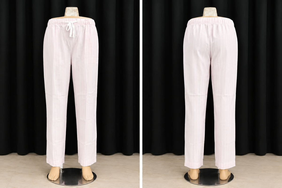 Pale Pink Drawstring Trousers with Gathered Waist