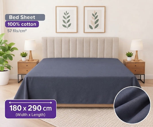 Black 100% Cotton Bedsheet 180 x 290 cm