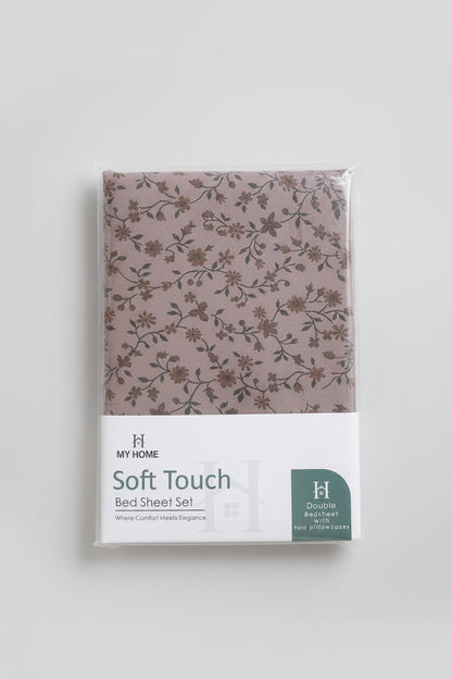 Mauve Ditsy Floral Printed Bedsheet Set with 2 Pillowcases 100% Cotton
