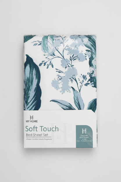 Tropical Floral Bedsheet Set – Blue & White 100% Cotton