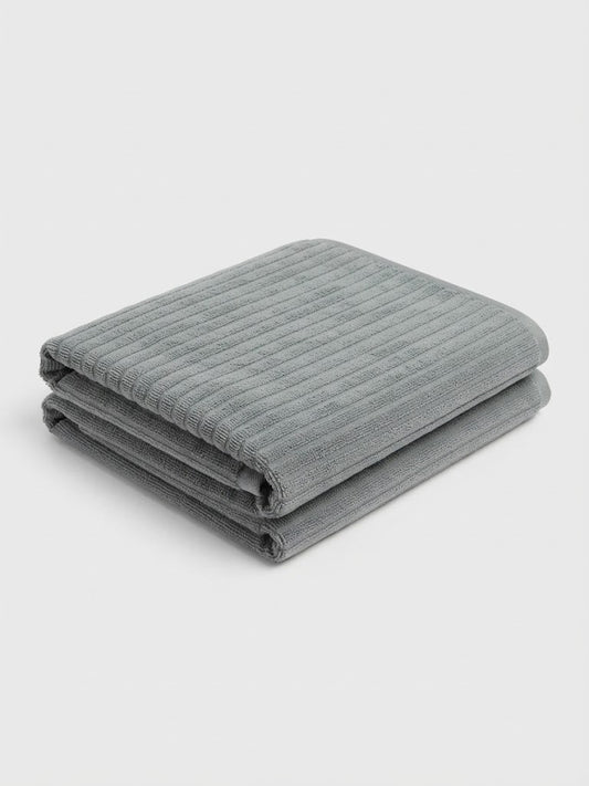 Ribbed Cotton Bath Towel – Ultra-Absorbent & Plush Solid Grey