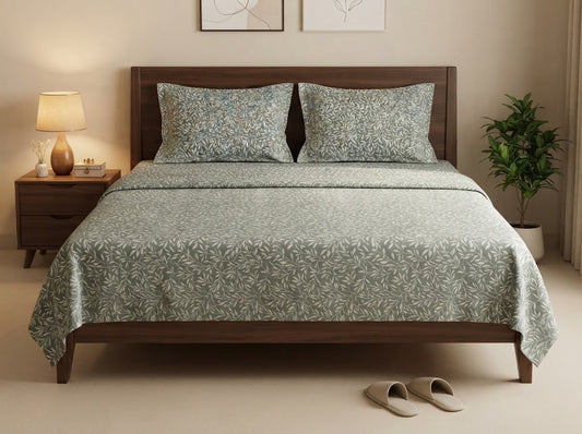 Sage Willow Double Bedsheet Set – 100% Cotton