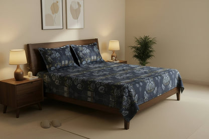 Midnight Arch Floral Double Bedsheet Set – 100% Cotton