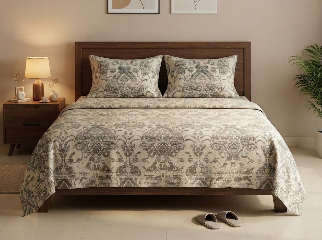 Damask Heritage Double Bedsheet Set – 100% Cotton