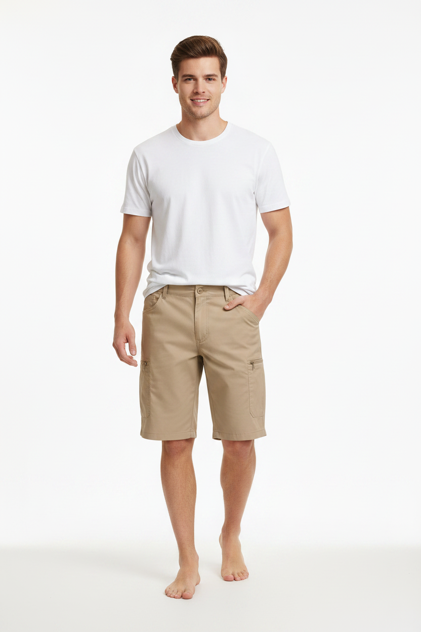 Men's Khaki Cargo Shorts – Multi-Pocket Utility Fit