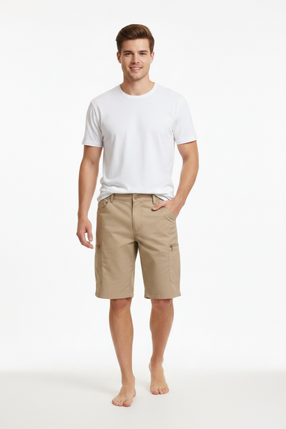 Men's Khaki Cargo Shorts – Multi-Pocket Utility Fit