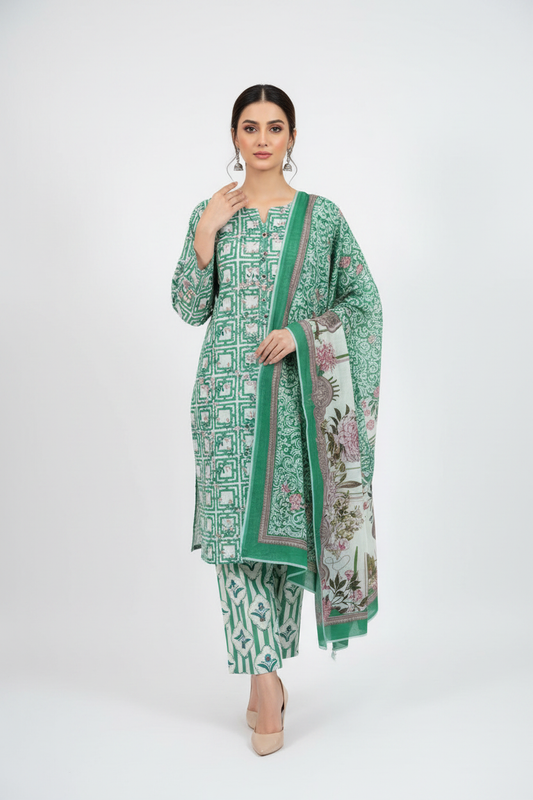 Green Khaddar Suit Model