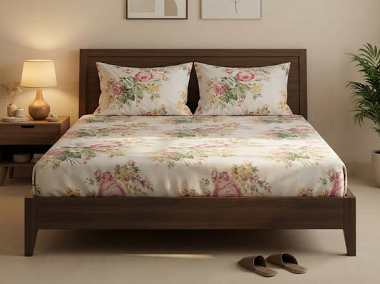 Vintage Rose King Bedsheet Set – 100% Cotton