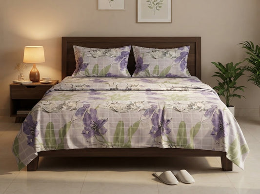 Purple Iris King Bedsheet Set – 100% Cotton