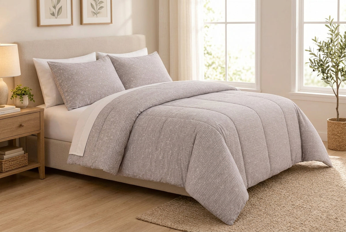 Light Grey Fine-Line Comforter - 100% Cotton Fabric