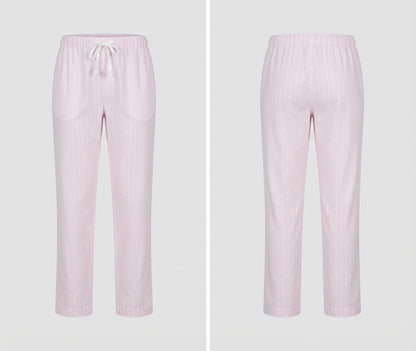 Pale Pink Drawstring Trousers with Gathered Waist