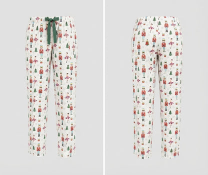 Festive Nutcracker Print Trousers with Green Drawstring