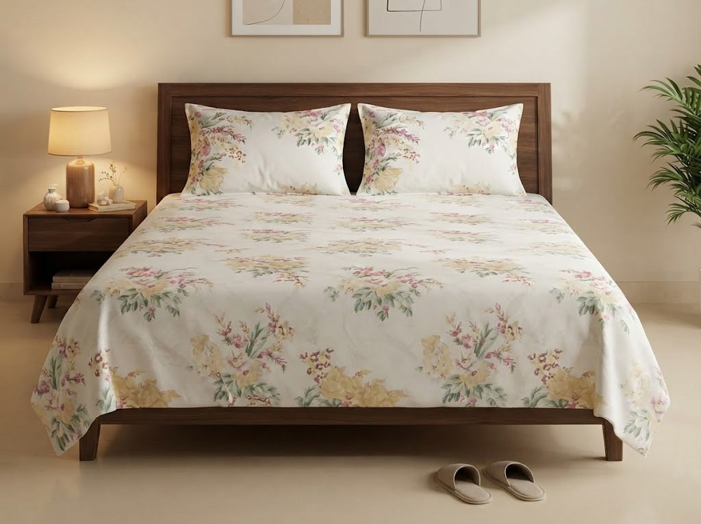 Blossom Bouquet Single Bedsheet Set – 100% Cotton
