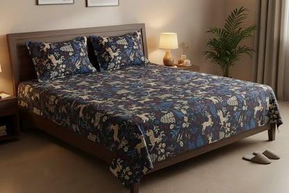 Dark Forest Deer Single Bedsheet Set – 100% Cotton