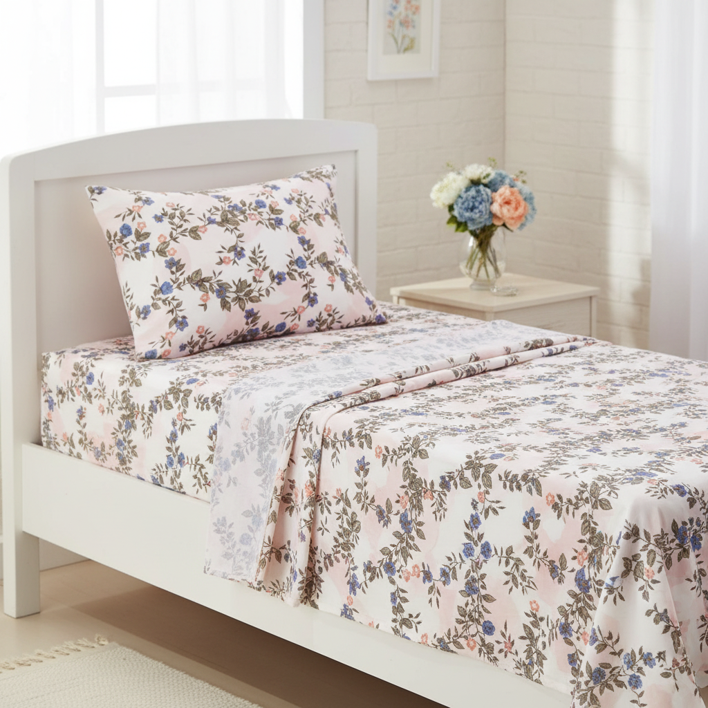 My Home Soft Touch Bed Sheet Set – Vintage Floral Vine Print  100% Cotton