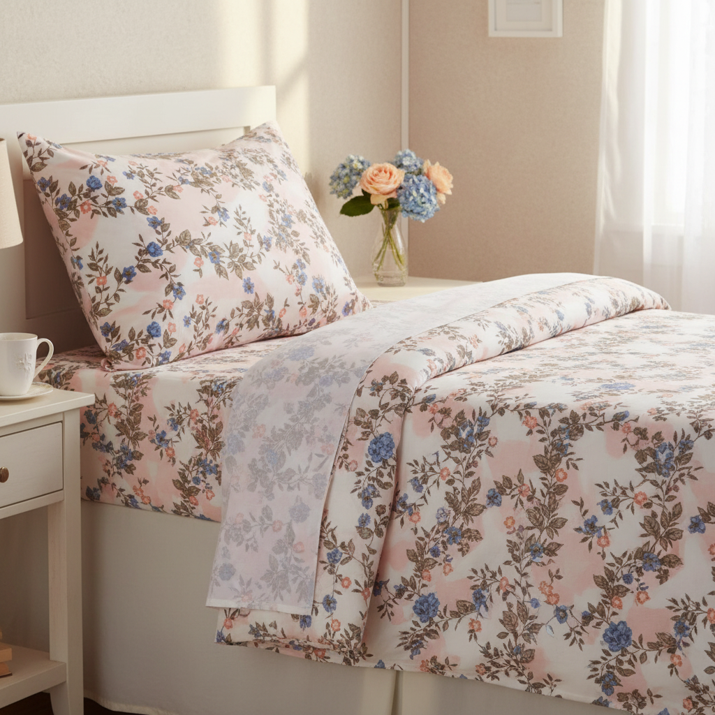My Home Soft Touch Bed Sheet Set – Vintage Floral Vine Print  100% Cotton