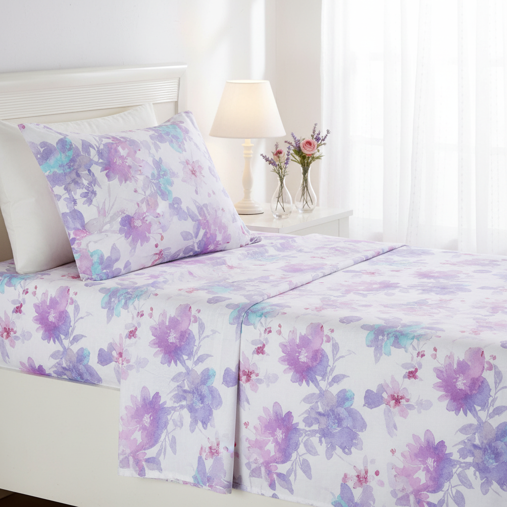 My Home Soft Touch Bed Sheet Set – Watercolour Floral Print 100% Cotton
