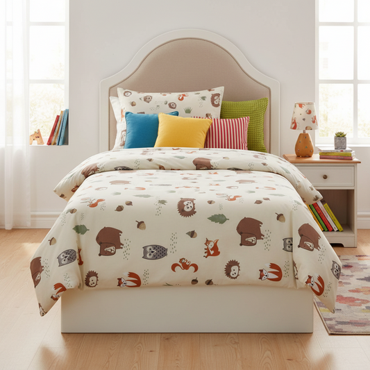 My Home Soft Touch Bed Sheet Set – Woodland Animals Print 100% Cotton