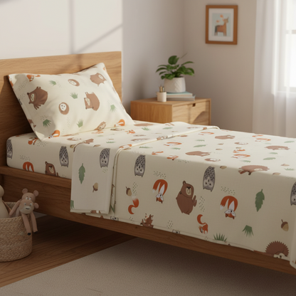 My Home Soft Touch Bed Sheet Set – Woodland Animals Print 100% Cotton