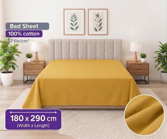Yellow 100% Cotton Bedsheet 180 x 290 cm